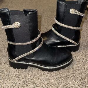 Black Boots with Rhinestone Straps